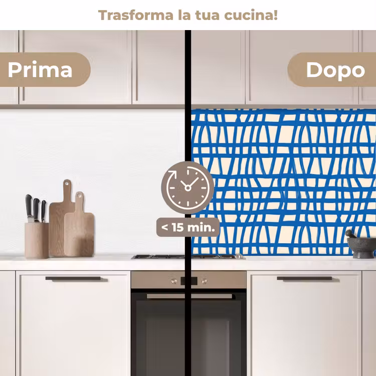 Schienale cucina - Motivo a scacchi - Blu - Crema — 3