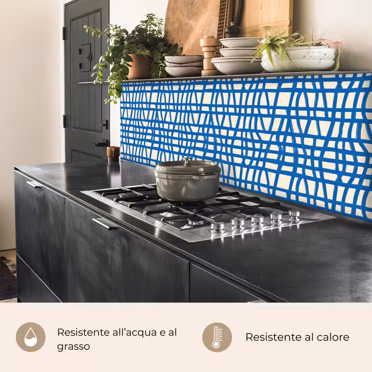 Schienale cucina - Motivo a scacchi - Blu - Crema — 5