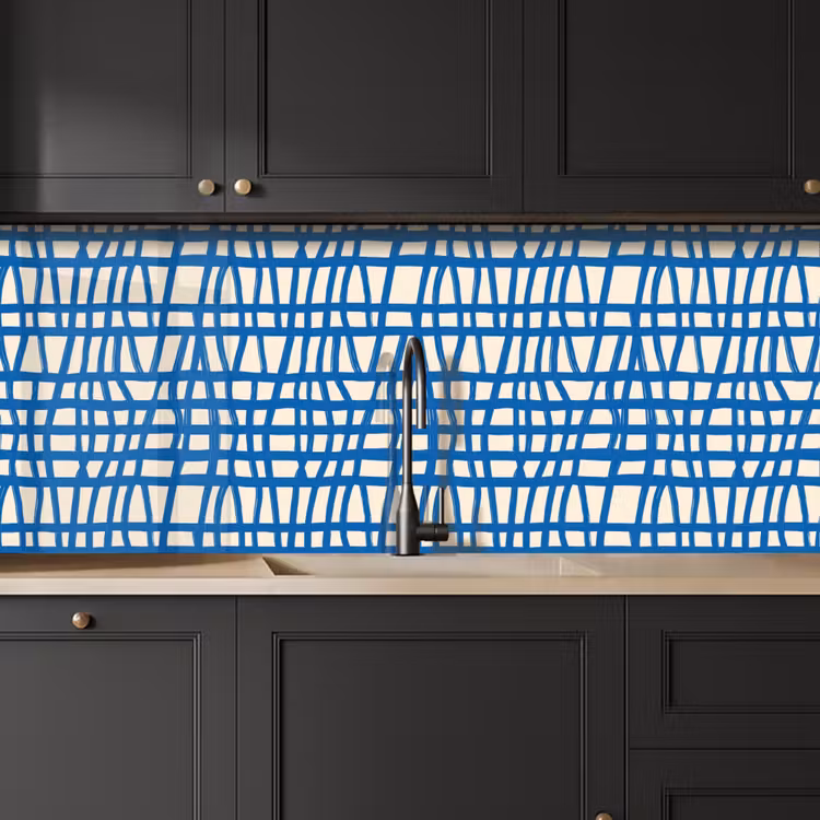 Schienale cucina - Motivo a scacchi - Blu - Crema — 6