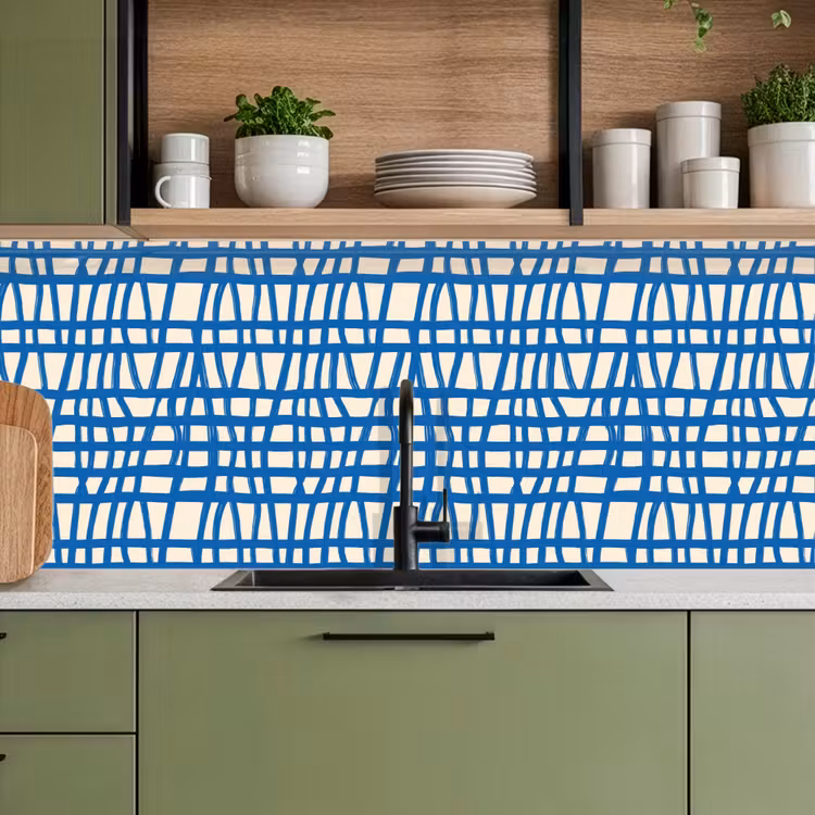 Schienale cucina - Motivo a scacchi - Blu - Crema — 8