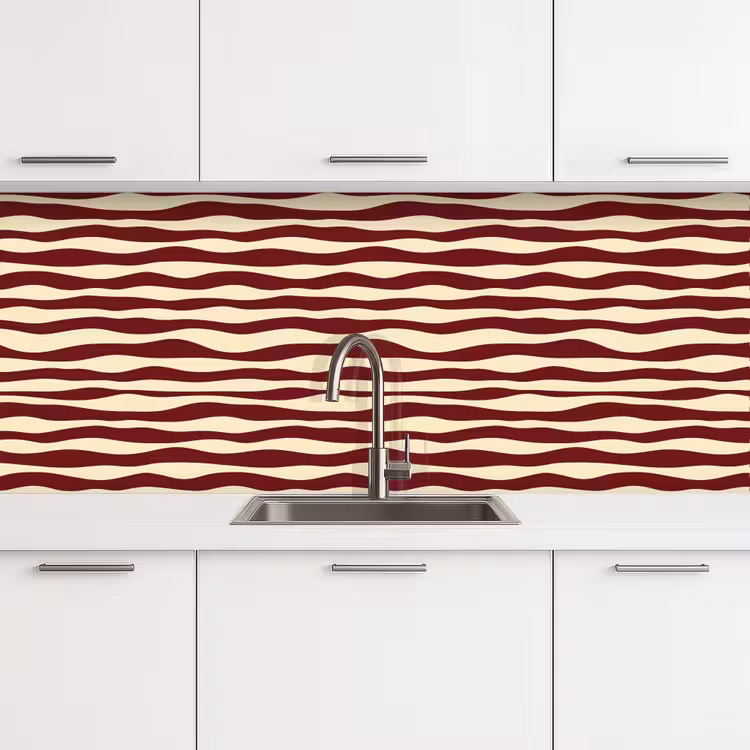 Schienale cucina - Onde - Rosso - Motivo - Crema — 4