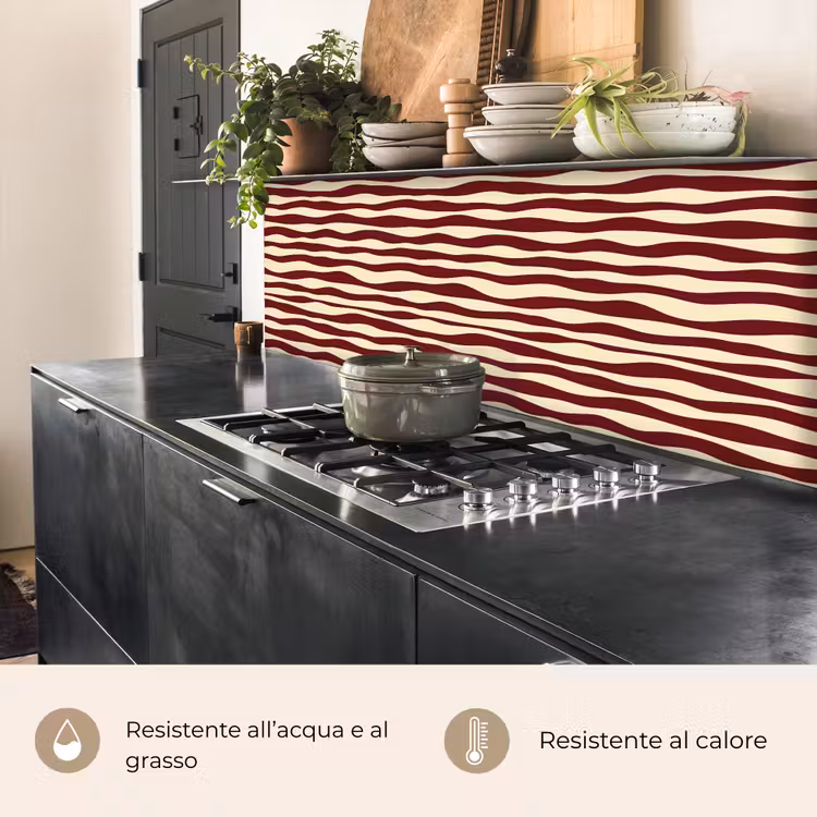 Schienale cucina - Onde - Rosso - Motivo - Crema — 5