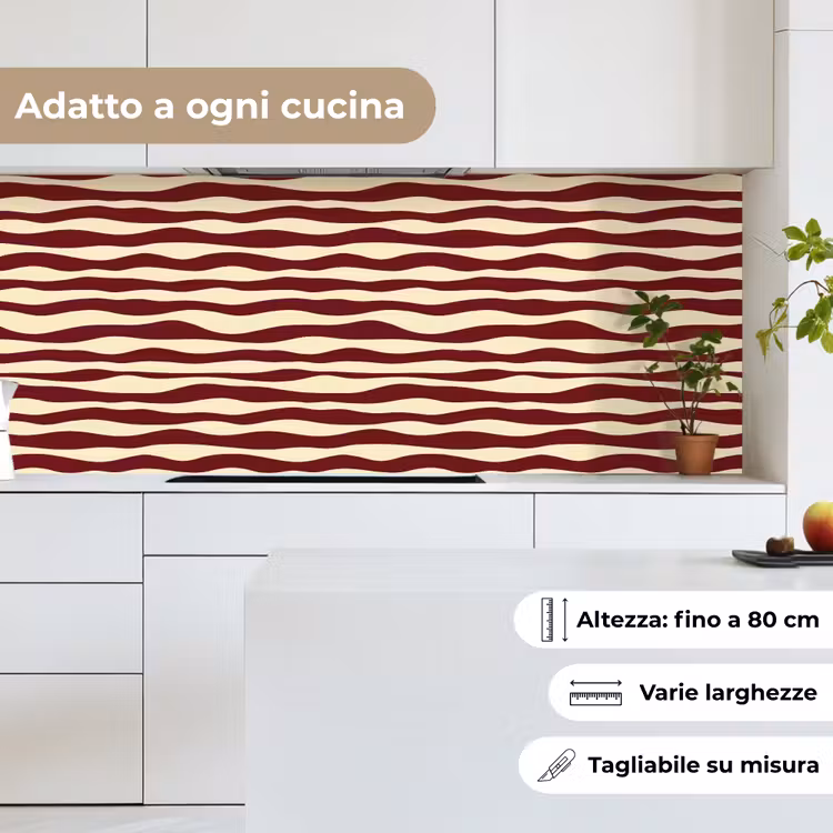 Schienale cucina - Onde - Rosso - Motivo - Crema — 7