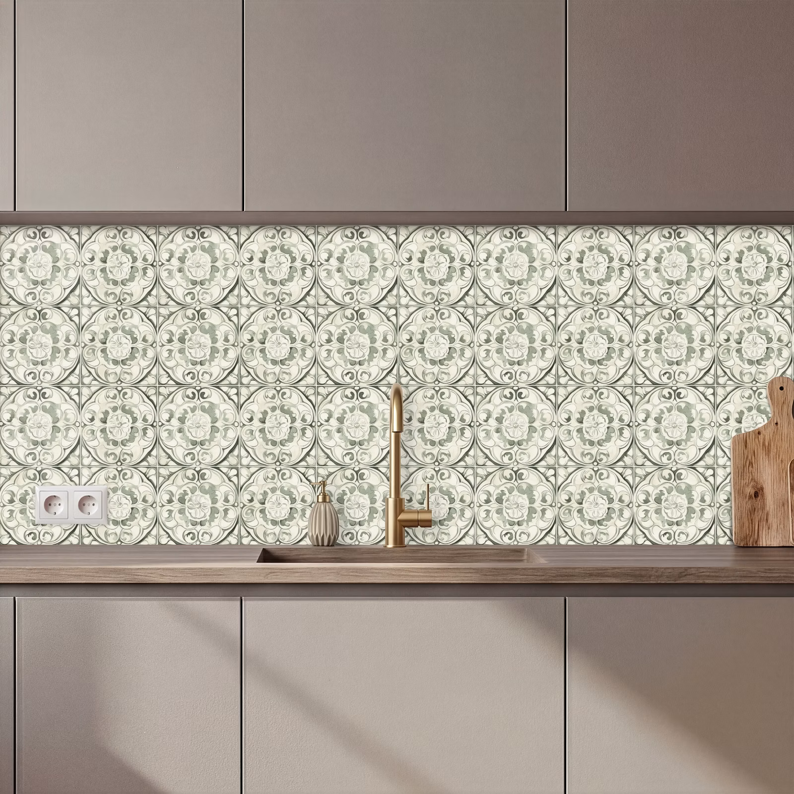 Schienale cucina - Ornamento riccio - Piastrella - Verde — 1