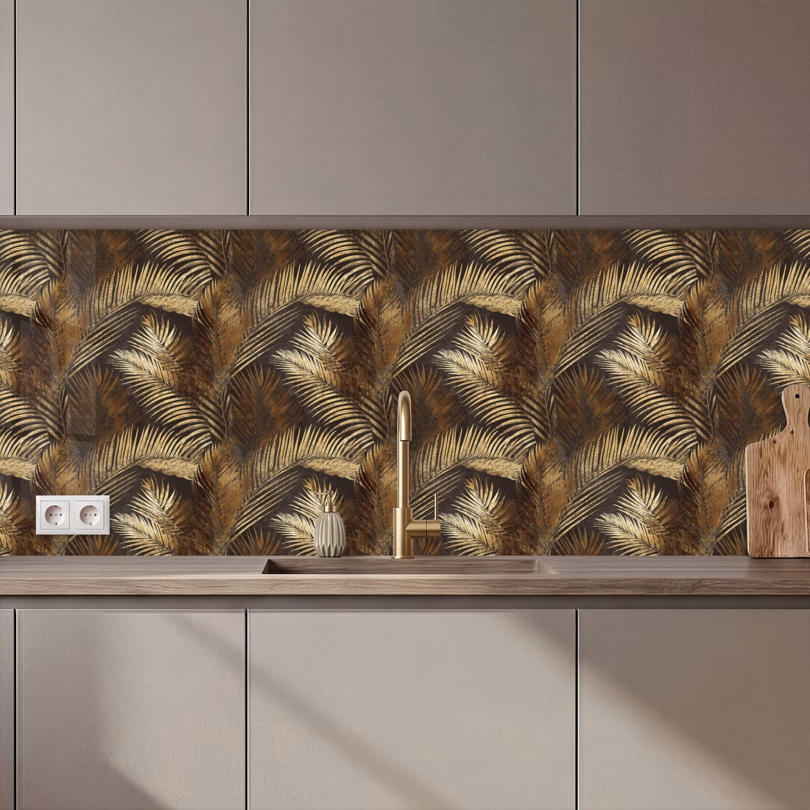 Schienale cucina - Tropicale - Foglie - Oro — 1