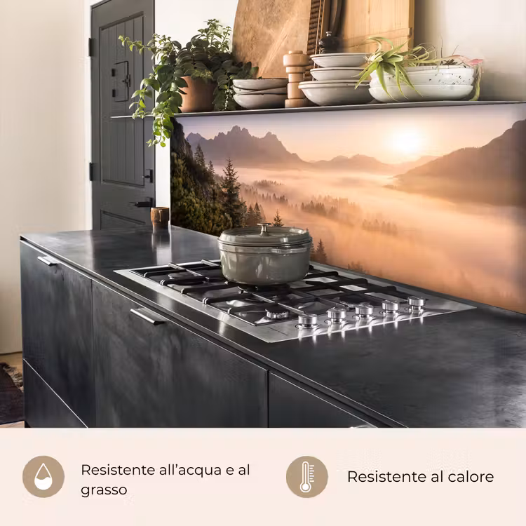 Schienale cucina - Luce del sole - Nebbia - Montagne - Alberi — 5