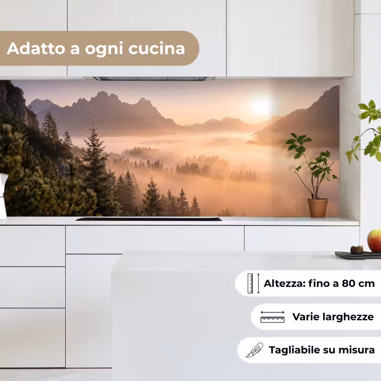 Schienale cucina - Luce del sole - Nebbia - Montagne - Alberi — 7