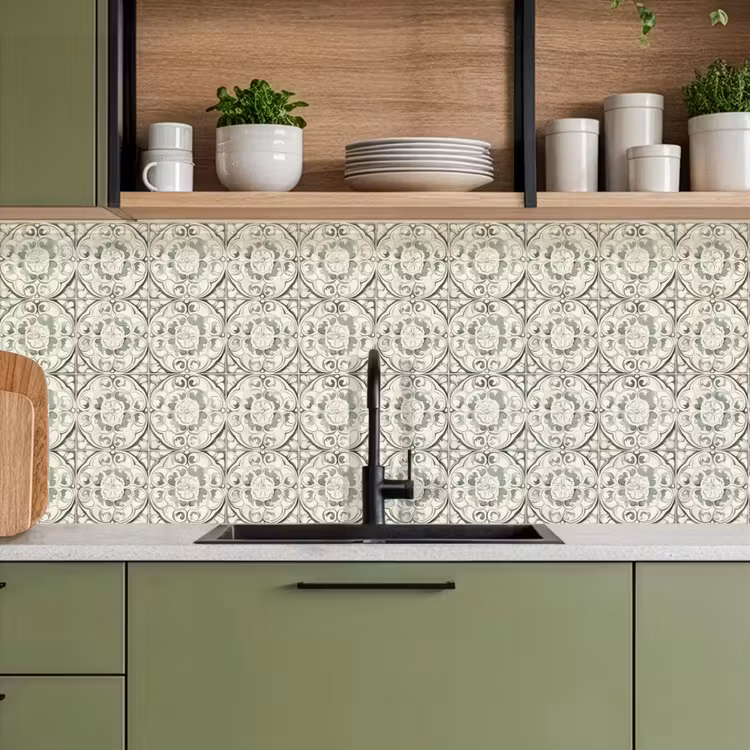 Schienale cucina - Ornamento riccio - Piastrella - Verde — 8