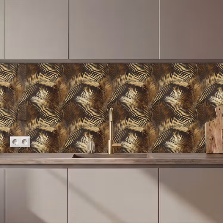 Schienale cucina - Tropicale - Foglie - Oro — 1