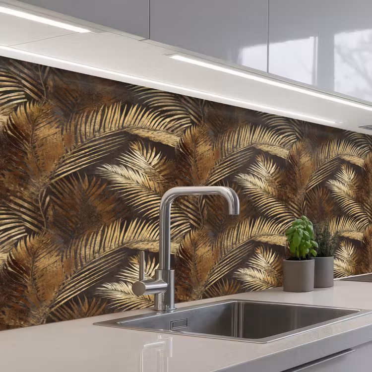 Schienale cucina - Tropicale - Foglie - Oro — 2