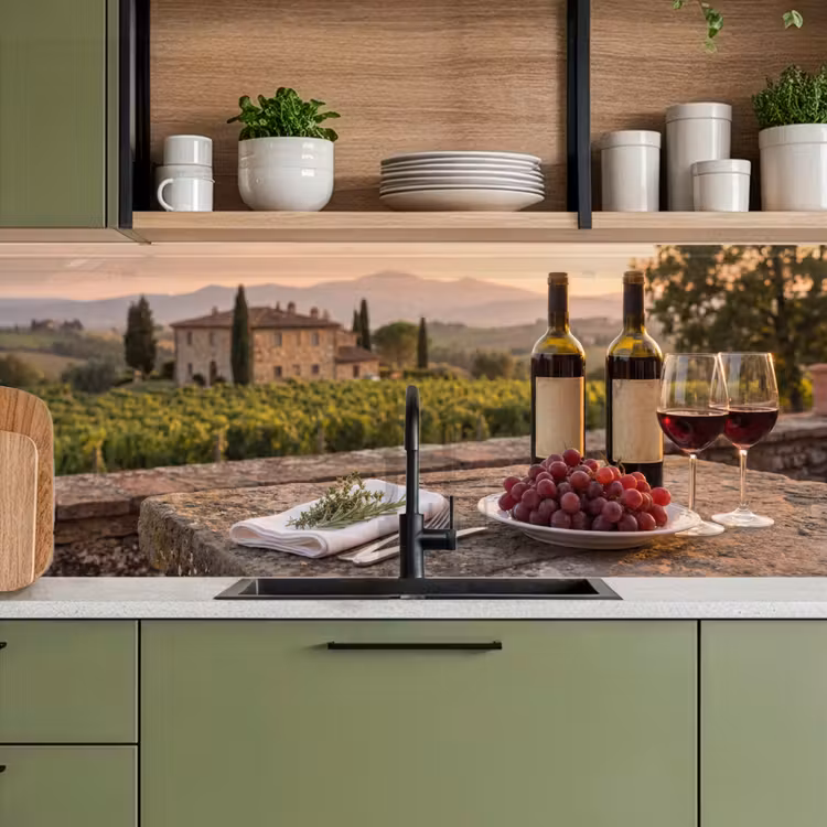 Schienale cucina - Vino - Bicchieri - Uva - Vigneto — 8