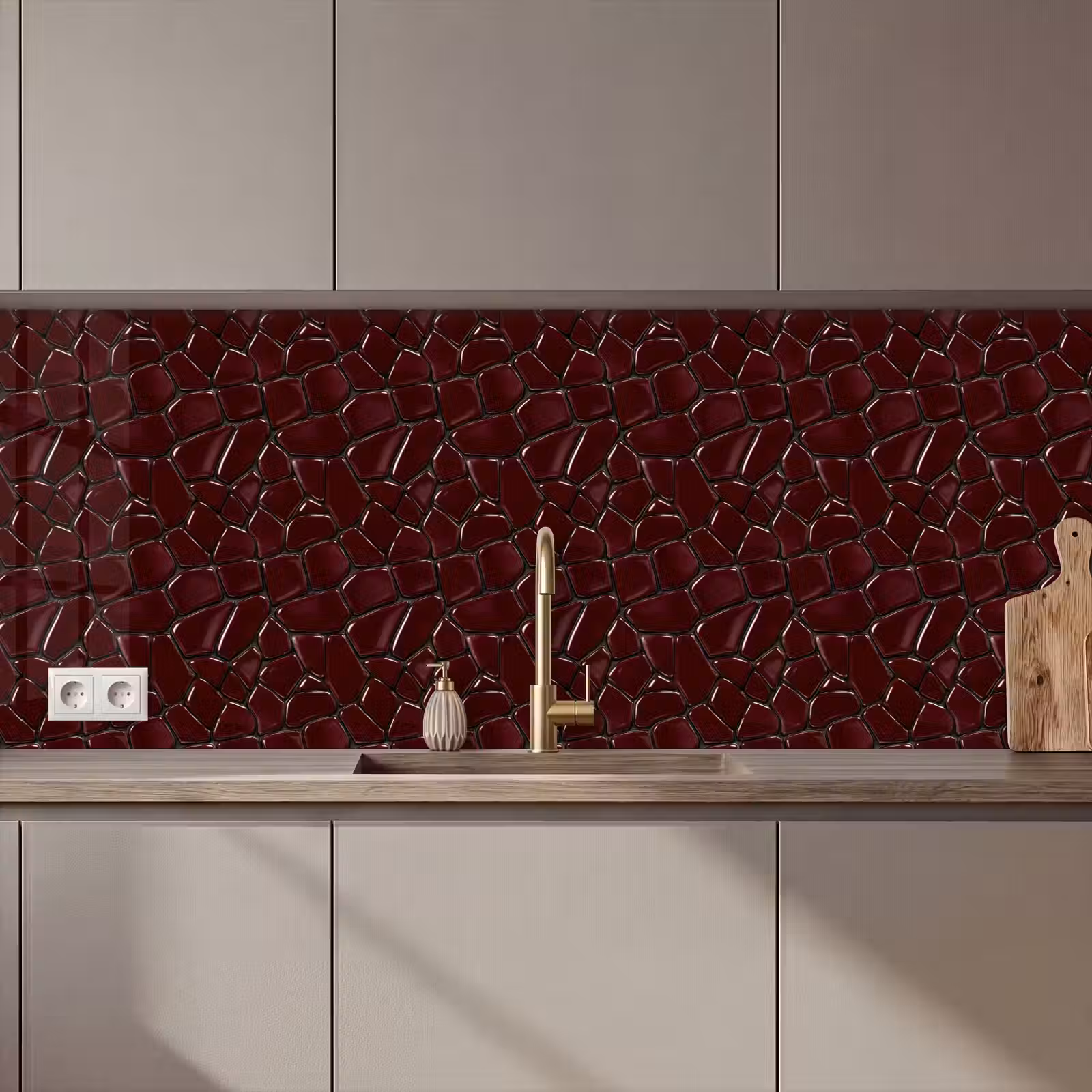 Schienale cucina - Mosaico - Piastrella - Rosso borgogna — 1