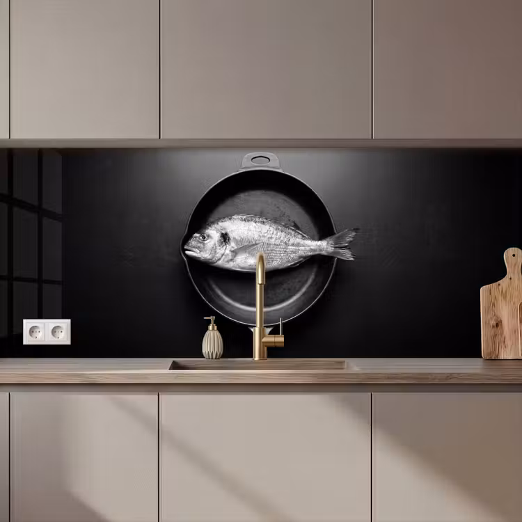 Schienale cucina - Pan - Pesce - Nero - Bianco — 1