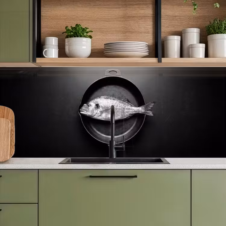 Schienale cucina - Pan - Pesce - Nero - Bianco — 8