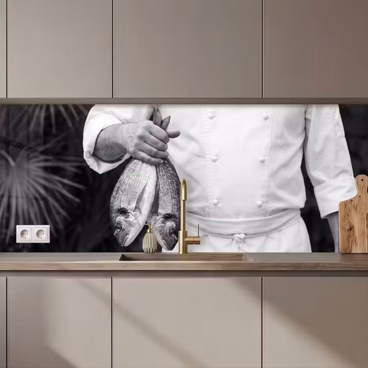 Schienale cucina - Pesca - Chef - Nero - Bianco — 1
