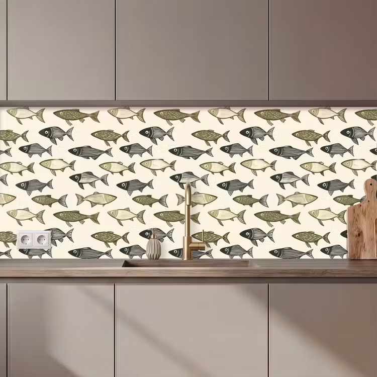 Schienale cucina - Pesci - Classico - Verde — 1