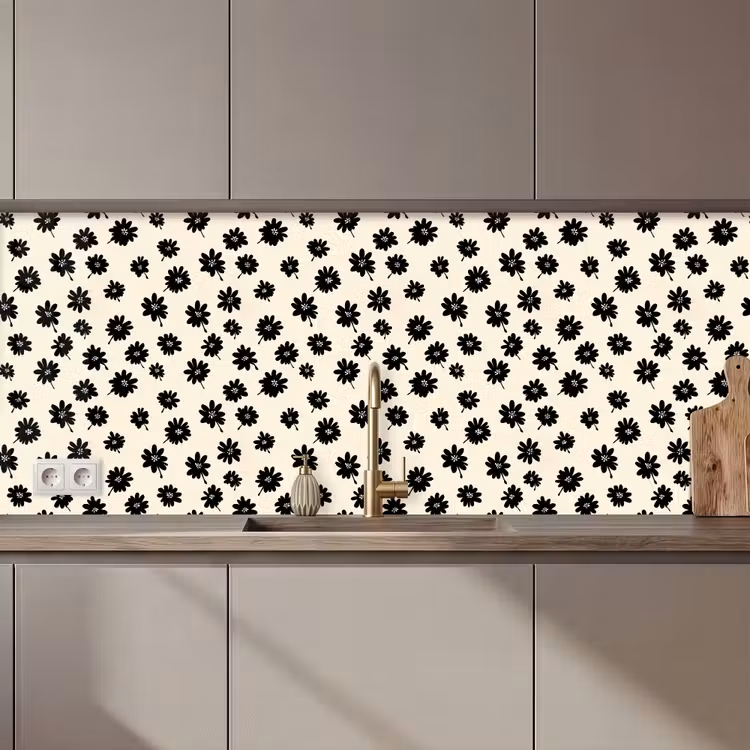Schienale cucina - Margherite - Grafica - Nero - Beige — 1