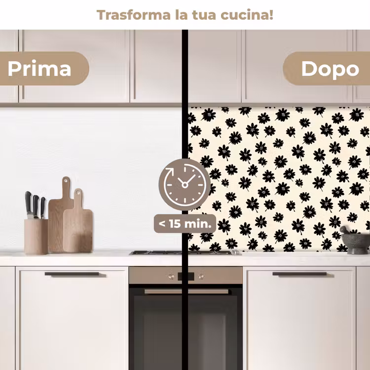 Schienale cucina - Margherite - Grafica - Nero - Beige — 3