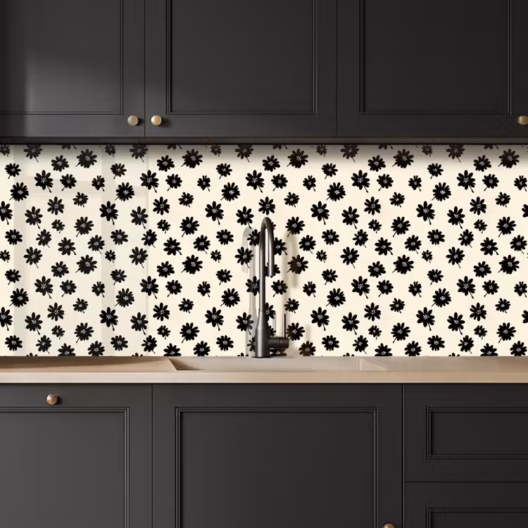 Schienale cucina - Margherite - Grafica - Nero - Beige — 6