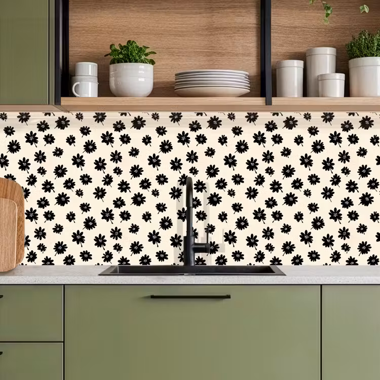 Schienale cucina - Margherite - Grafica - Nero - Beige — 8