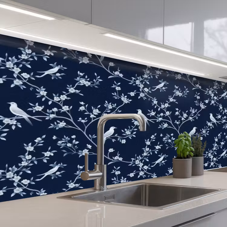 Schienale cucina - Grafica - Ramo di fiori - Blu — 2