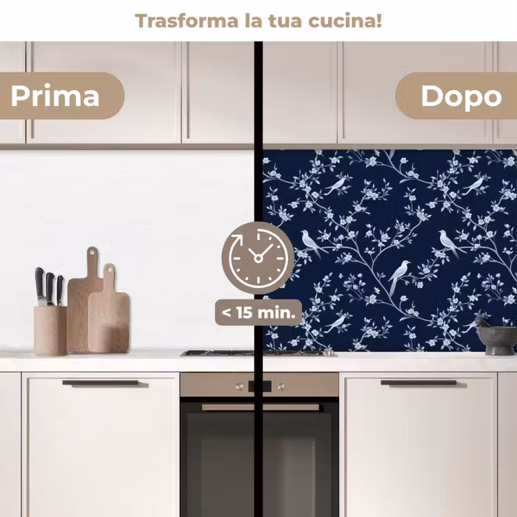 Schienale cucina - Grafica - Ramo di fiori - Blu — 3