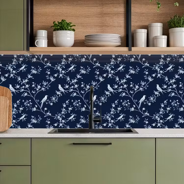 Schienale cucina - Grafica - Ramo di fiori - Blu — 8
