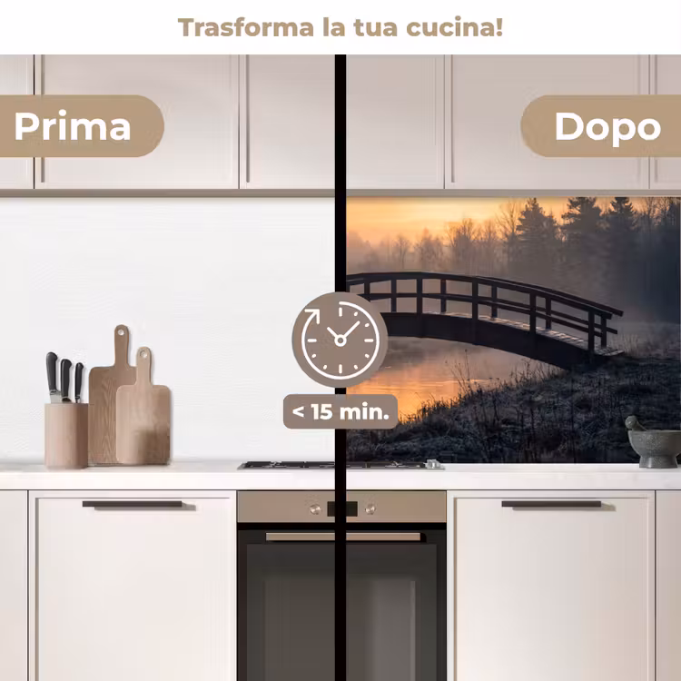 Schienale cucina - Ponte - Nebbia - Alberi - Acqua — 3