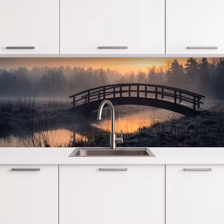 Schienale cucina - Ponte - Nebbia - Alberi - Acqua — 4