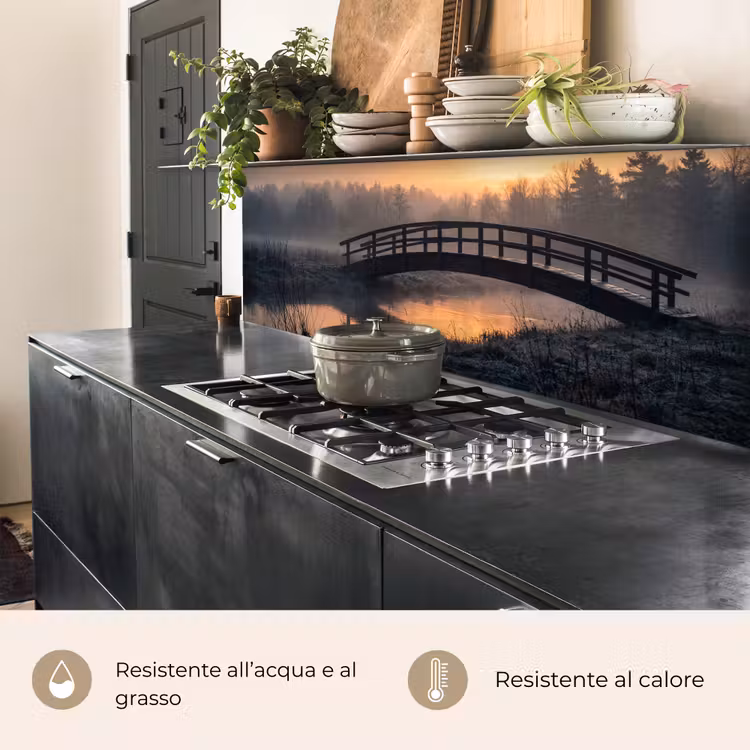 Schienale cucina - Ponte - Nebbia - Alberi - Acqua — 5