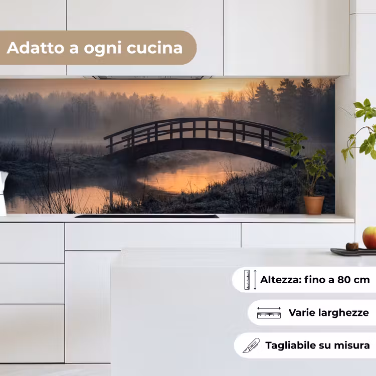 Schienale cucina - Ponte - Nebbia - Alberi - Acqua — 7