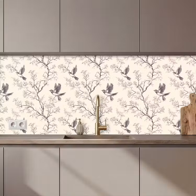 Schienale cucina - Rami - Uccelli - Beige — 1