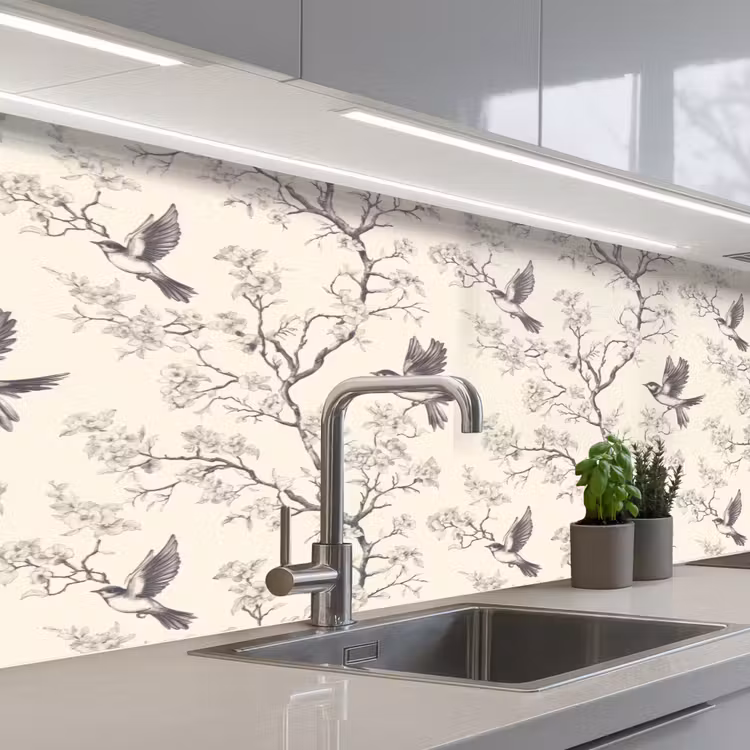 Schienale cucina - Rami - Uccelli - Beige — 2