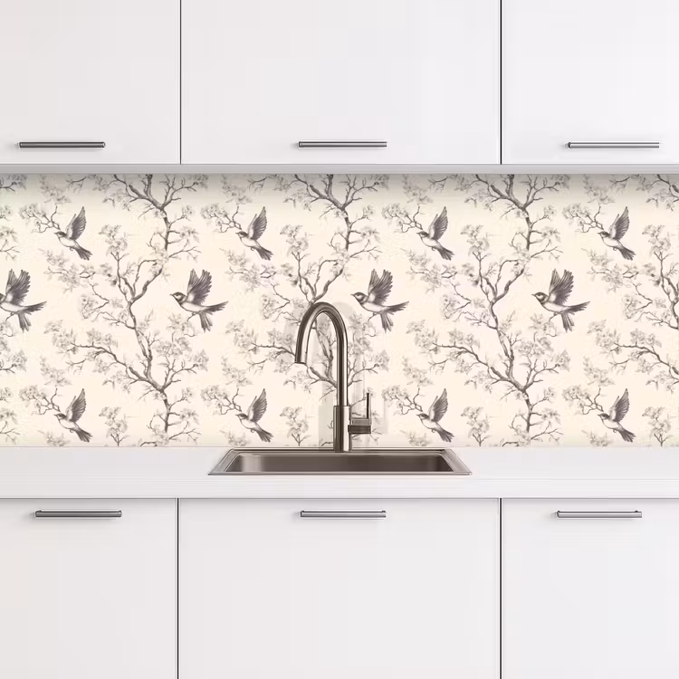 Schienale cucina - Rami - Uccelli - Beige — 4