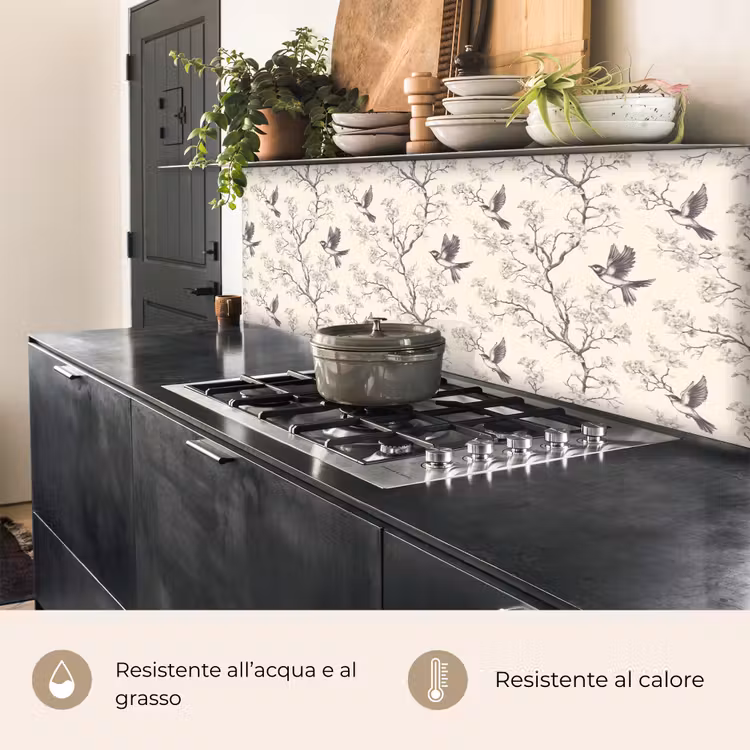 Schienale cucina - Rami - Uccelli - Beige — 5