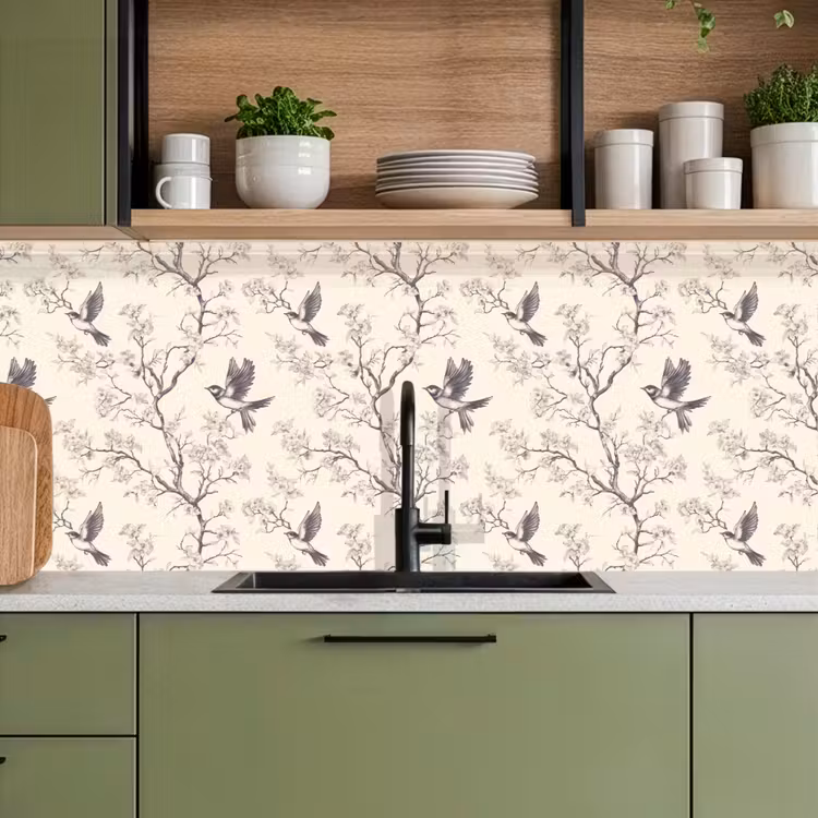 Schienale cucina - Rami - Uccelli - Beige — 8