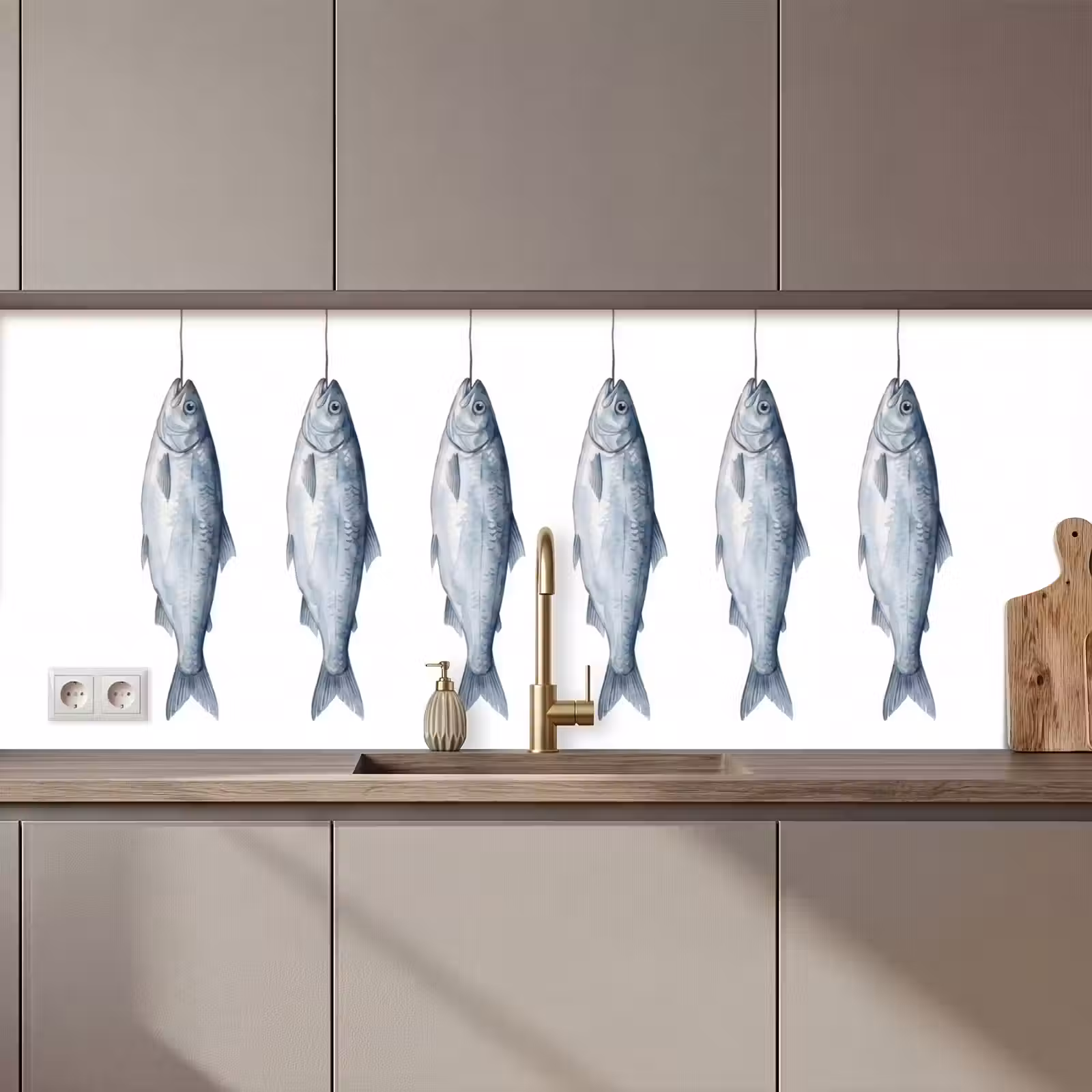 Schienale cucina - Pesce - Illustrazione - Blu Delft — 1