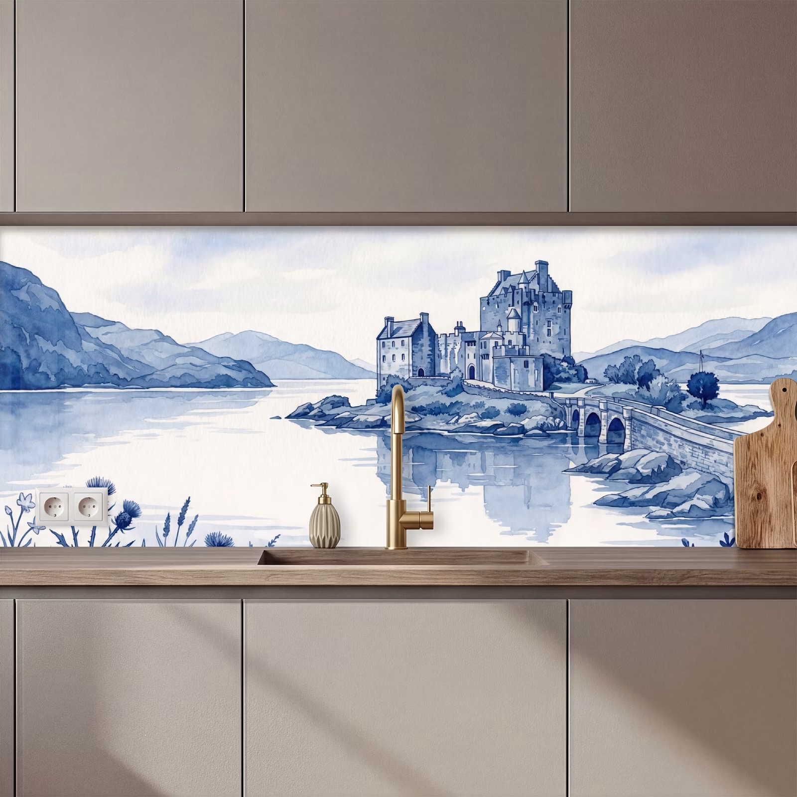 Schienale cucina - Scozia - Castello - Blu - Acquerello — 1
