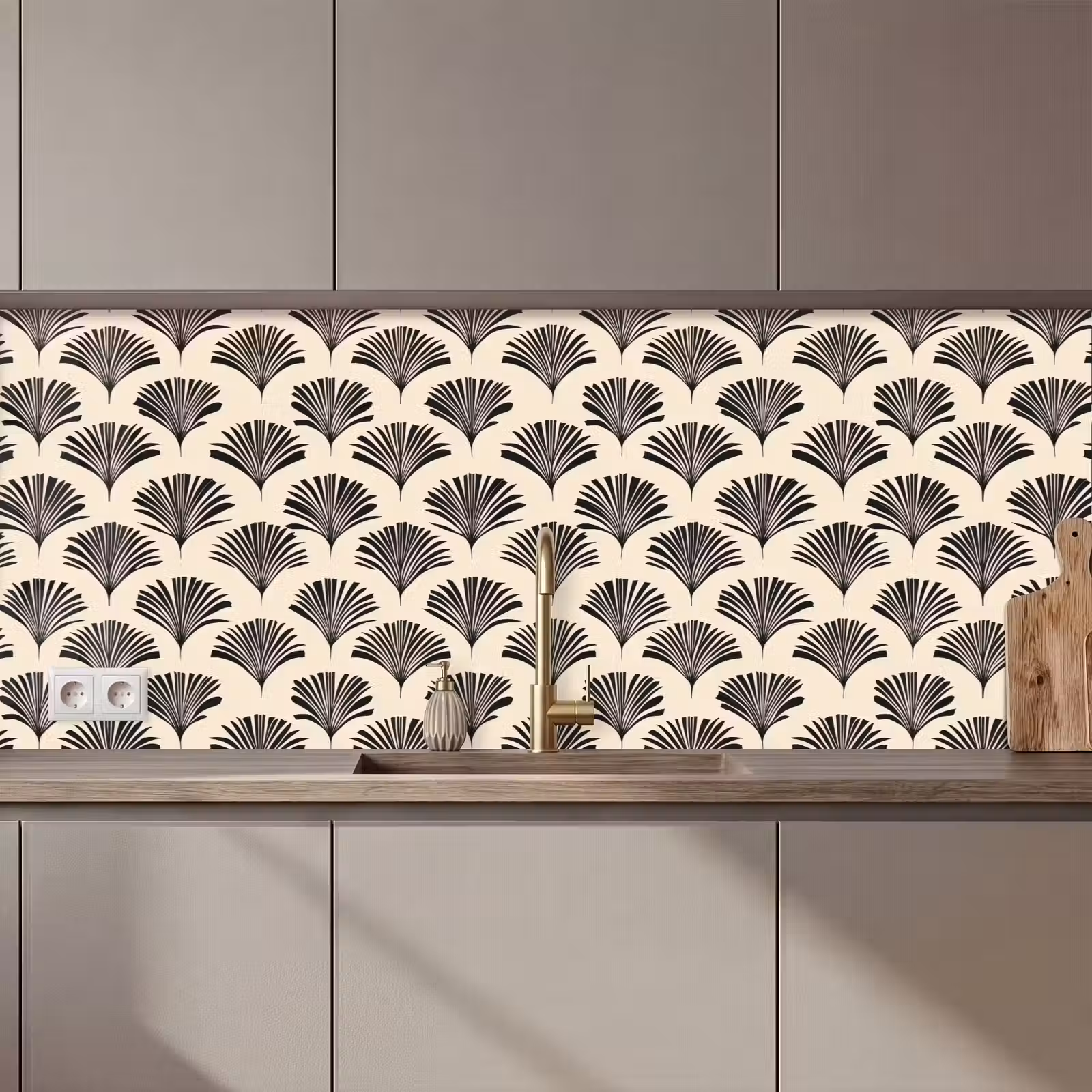 Schienale cucina - Ventagli - Botanico - Nero - Beige — 1