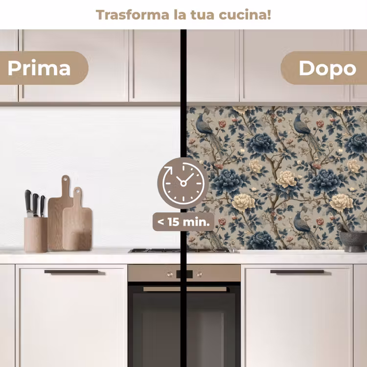 Schienale cucina - Pavone - Fiori - Blu — 3