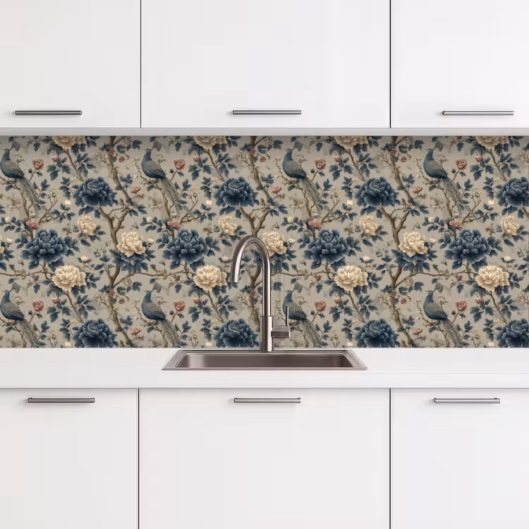 Schienale cucina - Pavone - Fiori - Blu — 4