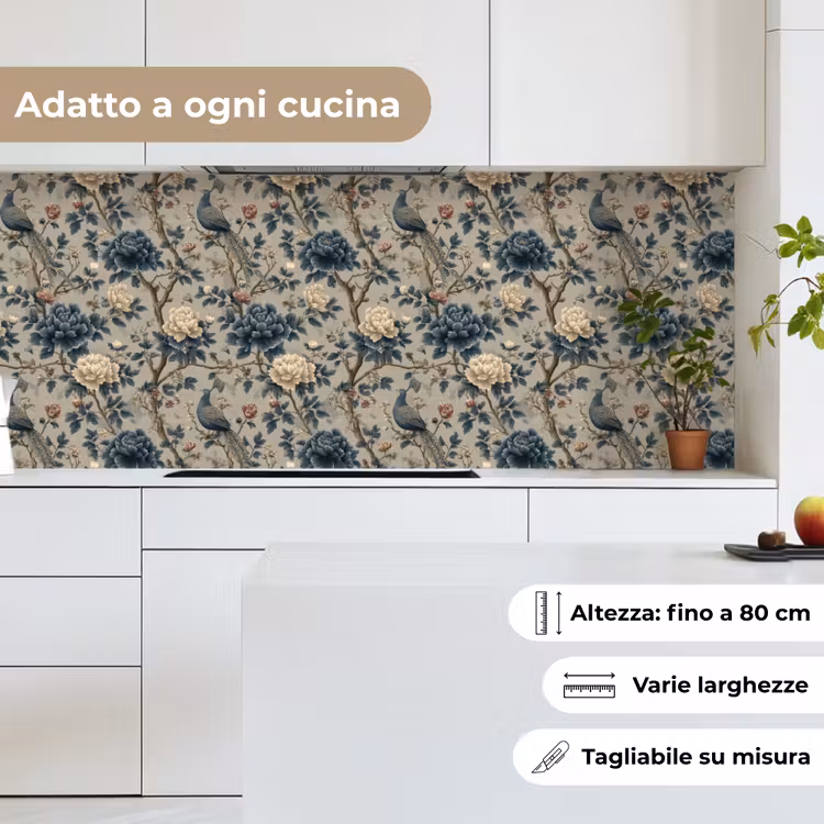 Schienale cucina - Pavone - Fiori - Blu — 7