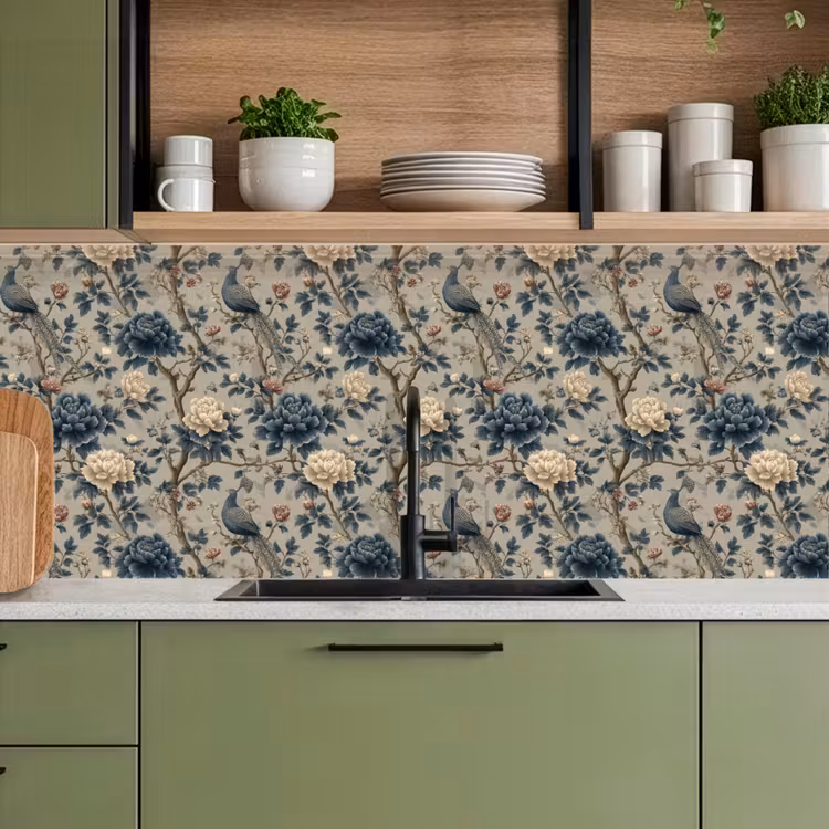 Schienale cucina - Pavone - Fiori - Blu — 8