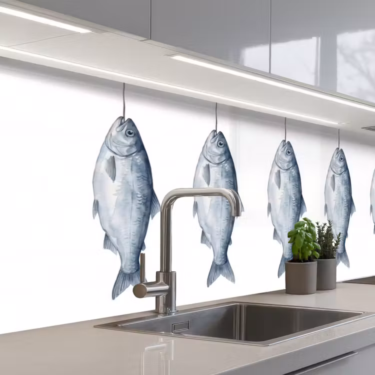 Schienale cucina - Pesce - Illustrazione - Blu Delft — 2
