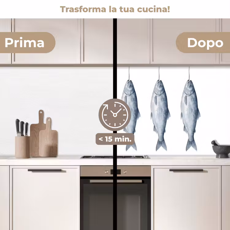 Schienale cucina - Pesce - Illustrazione - Blu Delft — 3