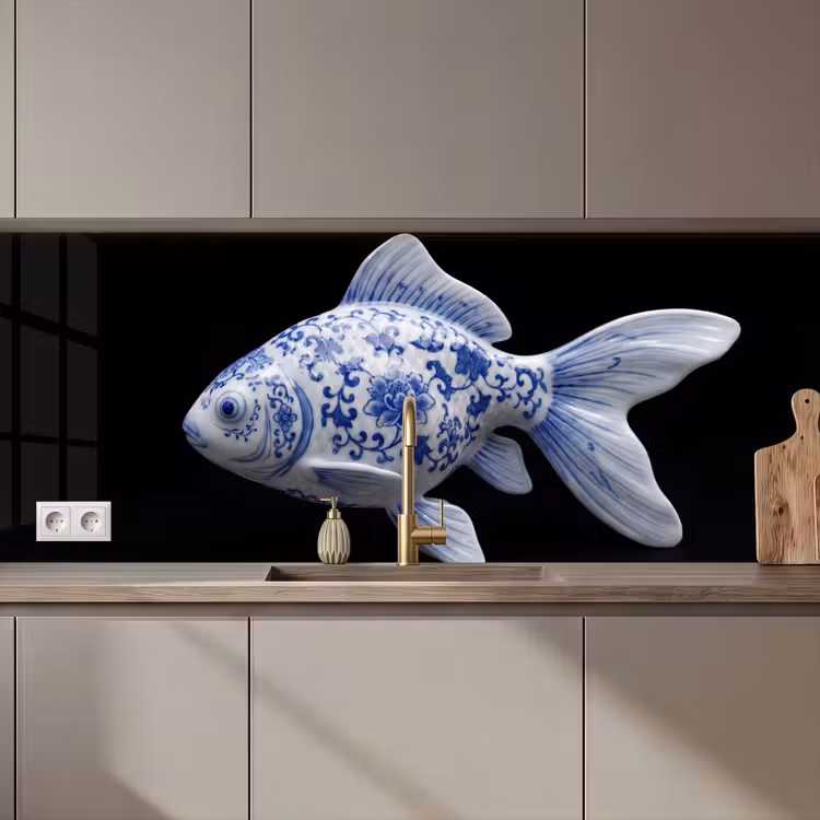 Schienale cucina - Porcellana - Pesce rosso - Delftware — 1
