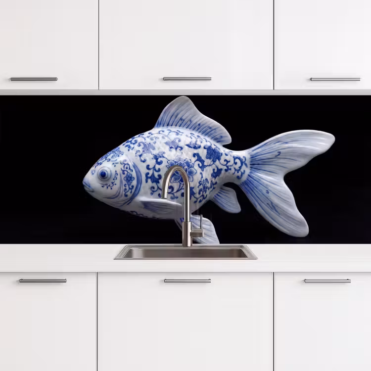 Schienale cucina - Porcellana - Pesce rosso - Delftware — 4
