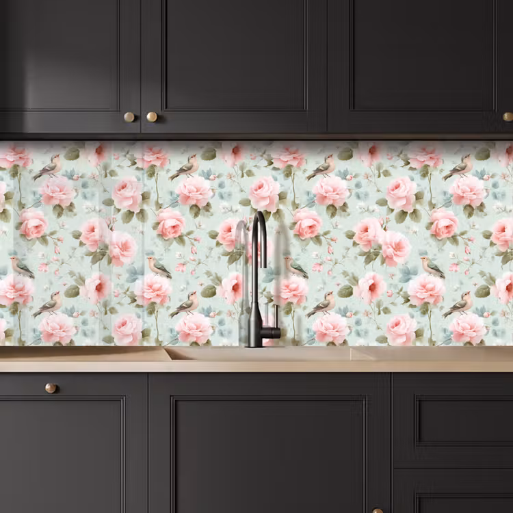 Schienale cucina - Rose - Uccelli - Pastello - Colorato — 6