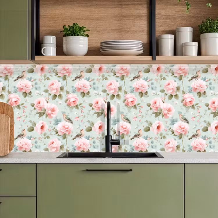 Schienale cucina - Rose - Uccelli - Pastello - Colorato — 8