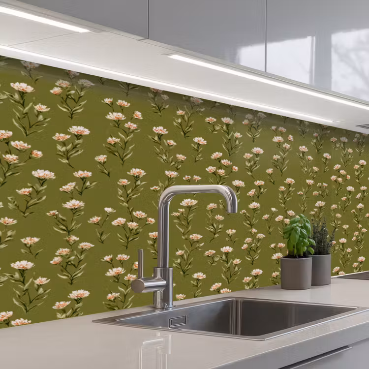 Schienale cucina - Rustico - Fiori - Verde — 2